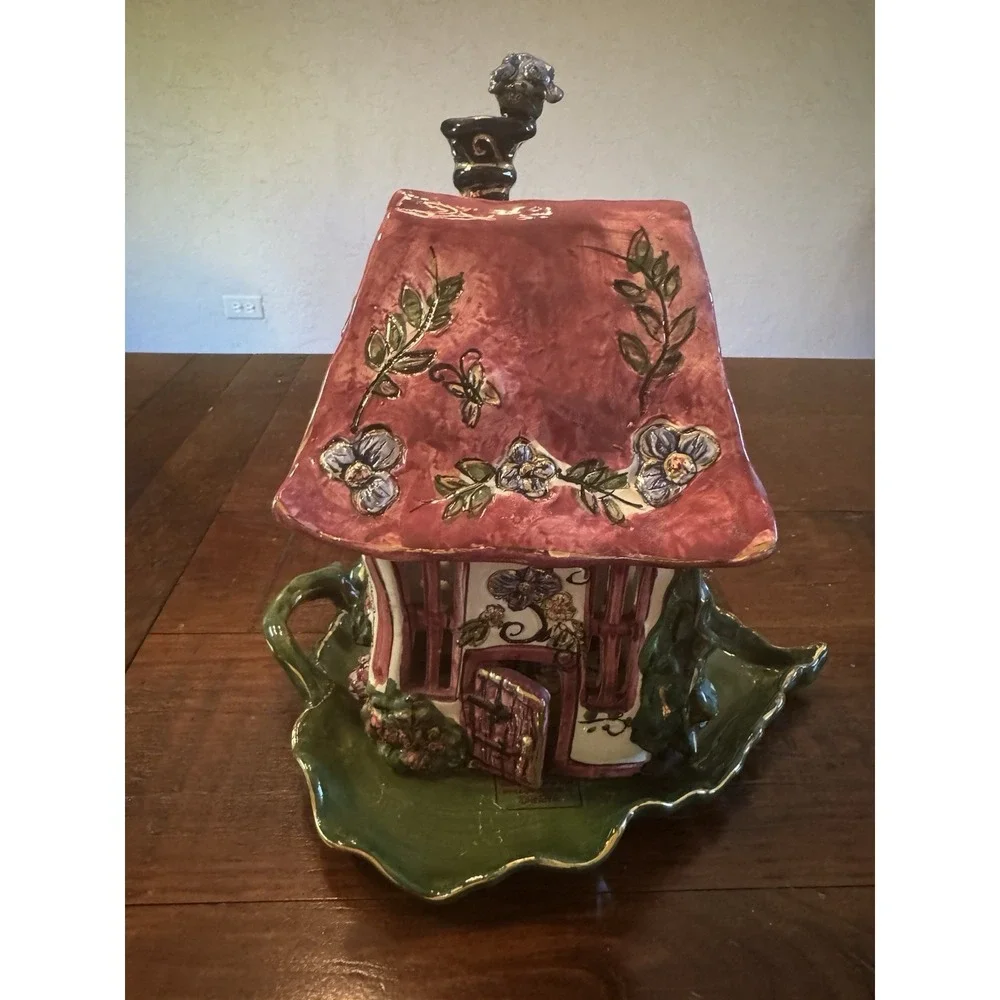 Blue Sky Clayworks Heather Goldminc Cozy Corner House CandleHolder w/Under Plate